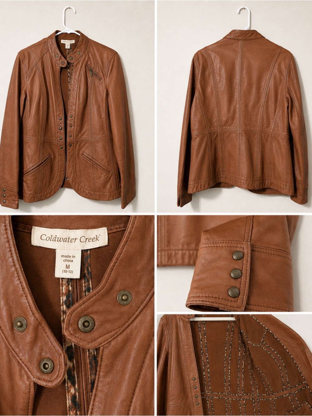 Coldwater Creek Cognac Brown Leather Snap-Front Jacket